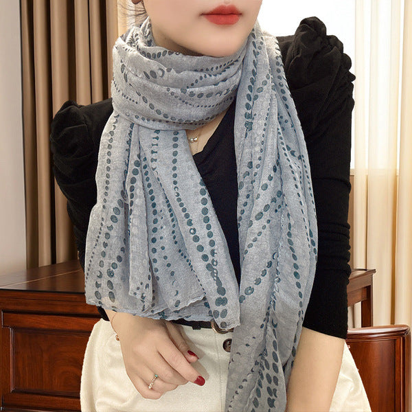 Beautiful Grey Colour Summer-Friendly Soft Long Polka Dot Printed Hijab / Orna