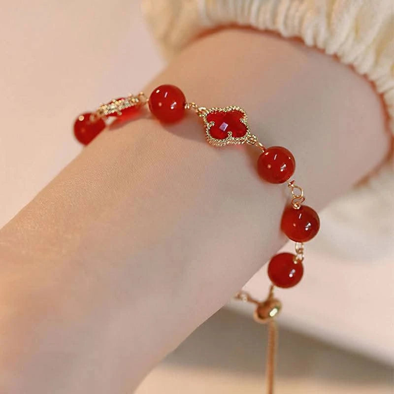 Gorgeous Red Color Four Leaf Imported Bracelet