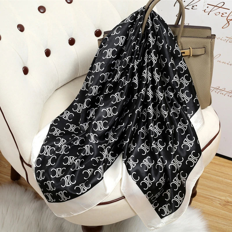 Elegant black white silk scarf