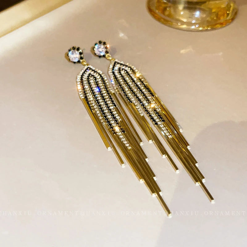 Stylish Golden Color Rhinestone Crystal Earrings