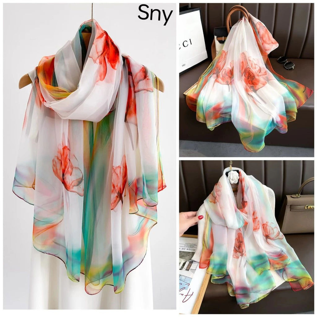 Stunning Colorful Imported Long Silk Scarf / Orna