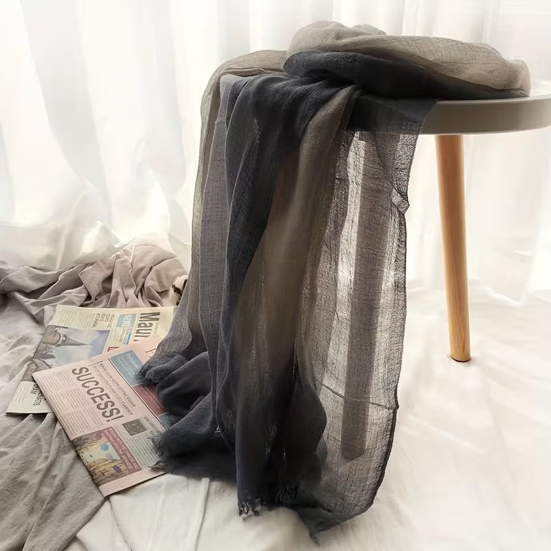 Stylish Light Gray Black Lightweight Gradient Color Breathable Imported Tie-Dye Hijab / Orna