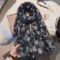 Elegant Black Color Floral Patterned Soft Lightweight Long Hijab / Orna