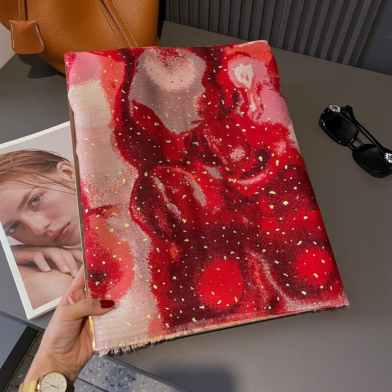 Gorgeous Ombre Tie Dye Paint Bronzing Red Color High Quality Imported Long Soft Party Glitter Hijab / Orna