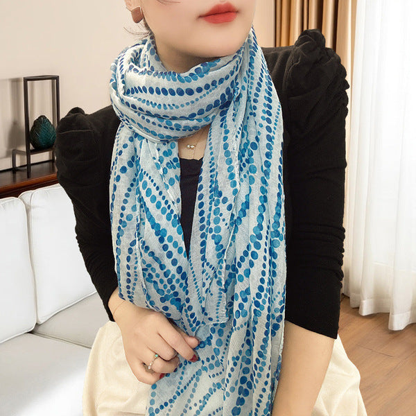 Stunning Light Blue Color Summer-Friendly Soft Long Polka Dot Printed Hijab / Orna