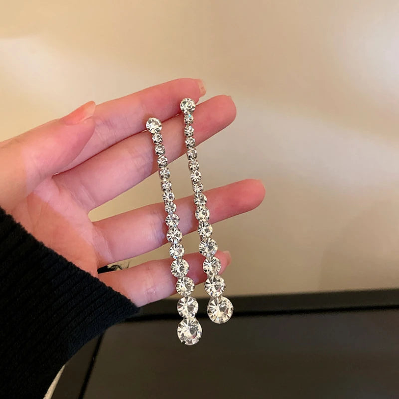 Elegant crystal long tassel earrings