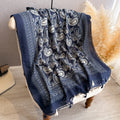 Elegant Navy Blue Summer Friendly Paisley Printed Hijab /Orna