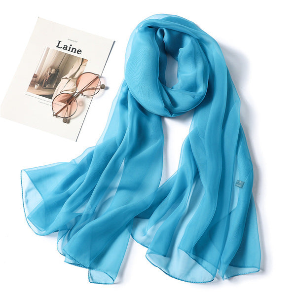 Elegant Sky Blue Color Transparent Solid Color Soft Long Silk Scarf / Orna