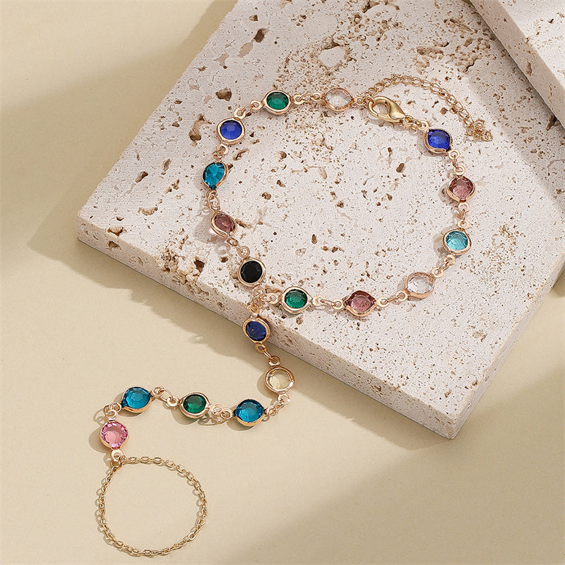 Multicoloured Link Bracelet Finger Ring For Women Connecting Ring Bracelet Chain Bracelet