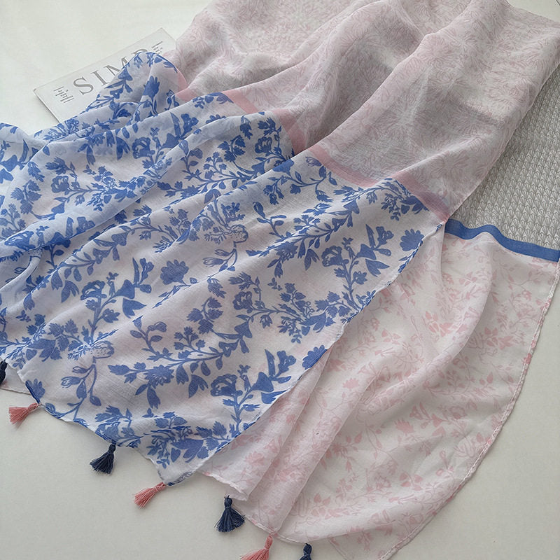 Pretty pink colour soft Summer-friendly tassel hijab/orna