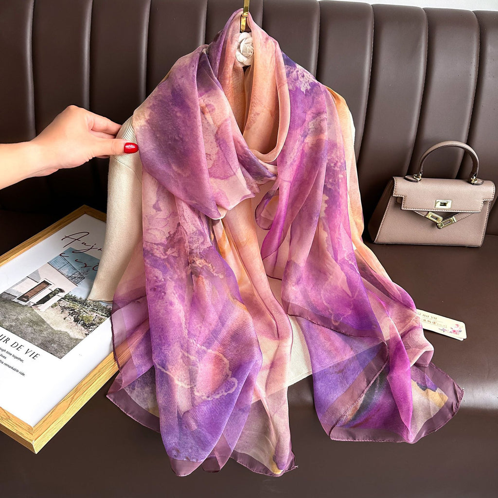Fashionable Purple Color Imported Long Silk Scarf / Orna