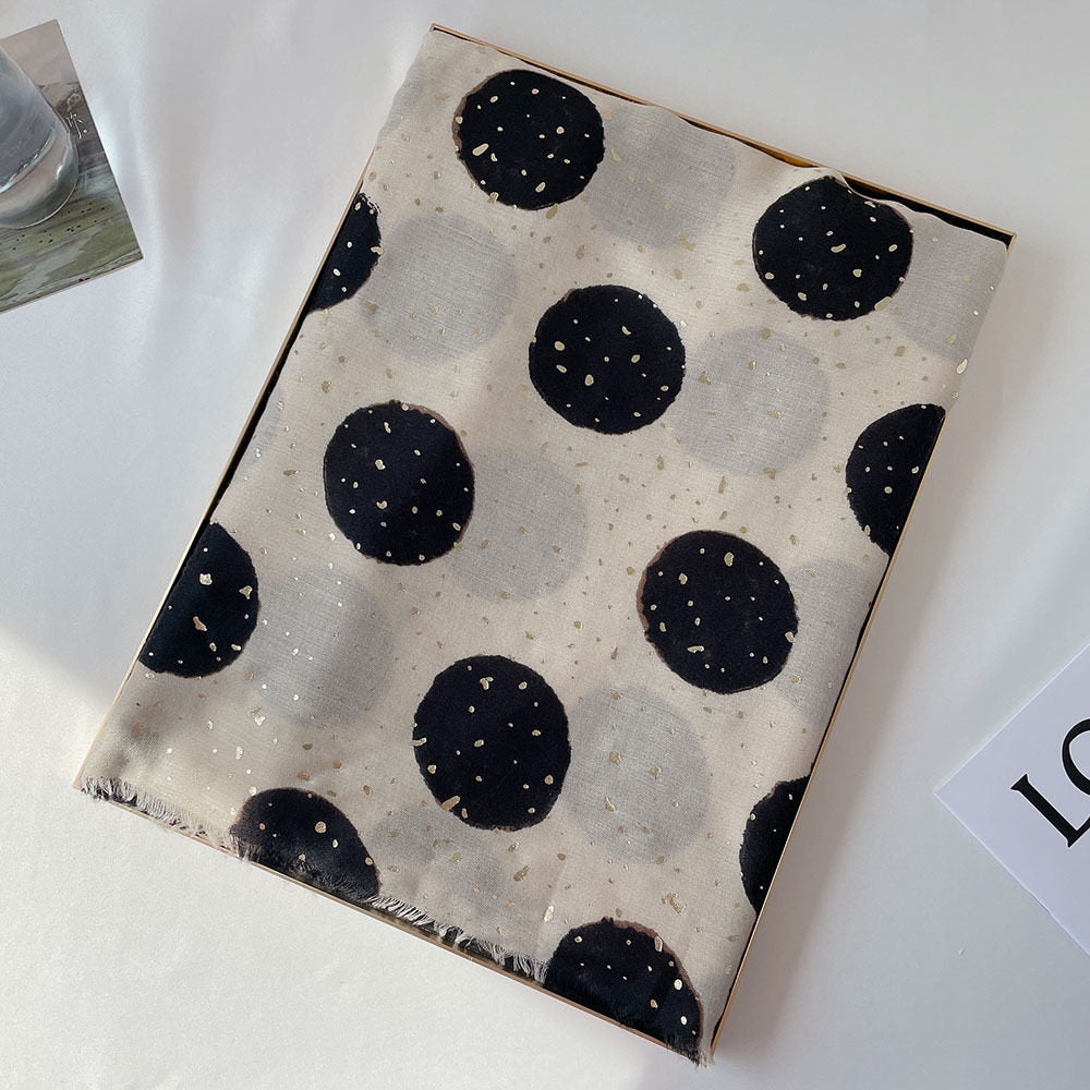 Sophisticated Creamy White Polka Dot Printed Bronzing Color High Quality Imported Long Soft Party Hijab / Orna