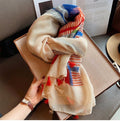 Multicoloured Striped Printed Imported Tassel Long Soft Hijab / Orna