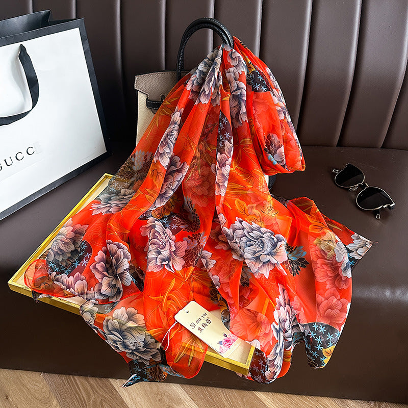 Beautiful flower patterned long silk scarf / orna