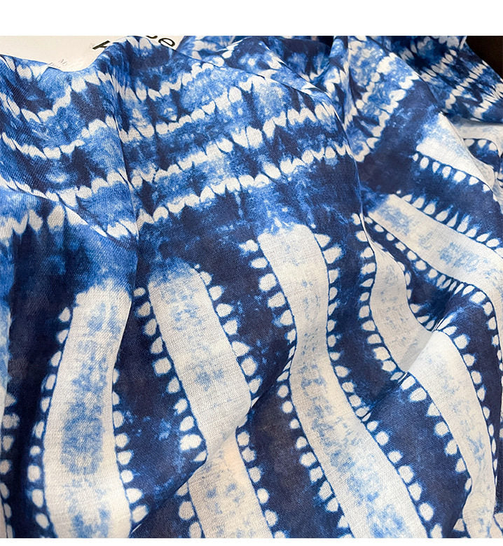 Ethnic Tie-Dye Style Buckle Women's Travel Sun Protection Yunnan Blue and White Literature Art Chinese Big Size Scarf / Hijab