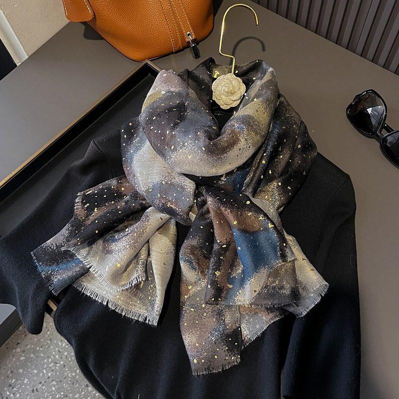 Elegant Ombre Tie Dye Paint Bronzing Black Color High Quality Imported Long Soft Glitter Hijab / Orna