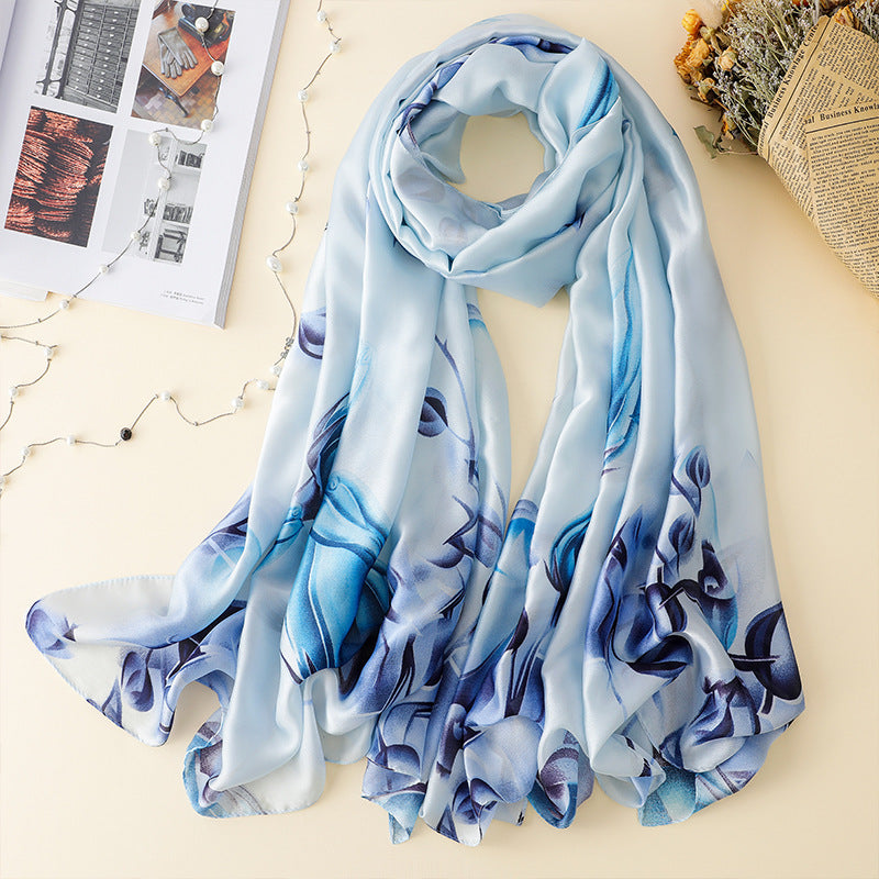 Elegant Sky Blue Silk Hijab / Orna