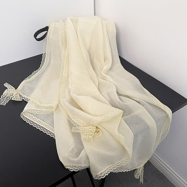 Sophisticated Off White Imported Premium Soft Cotton Lace Hijab / Orna