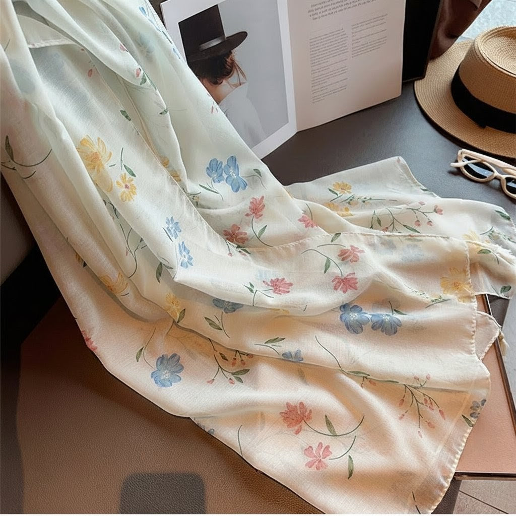 Imported Colorful Floral Printed Super Soft Long Tassel Hijab / Orna