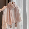 Pretty Powder Pink Soft Long Summer Friendly Imported Wooden Bead Tassel Cotton Hijab / Orna