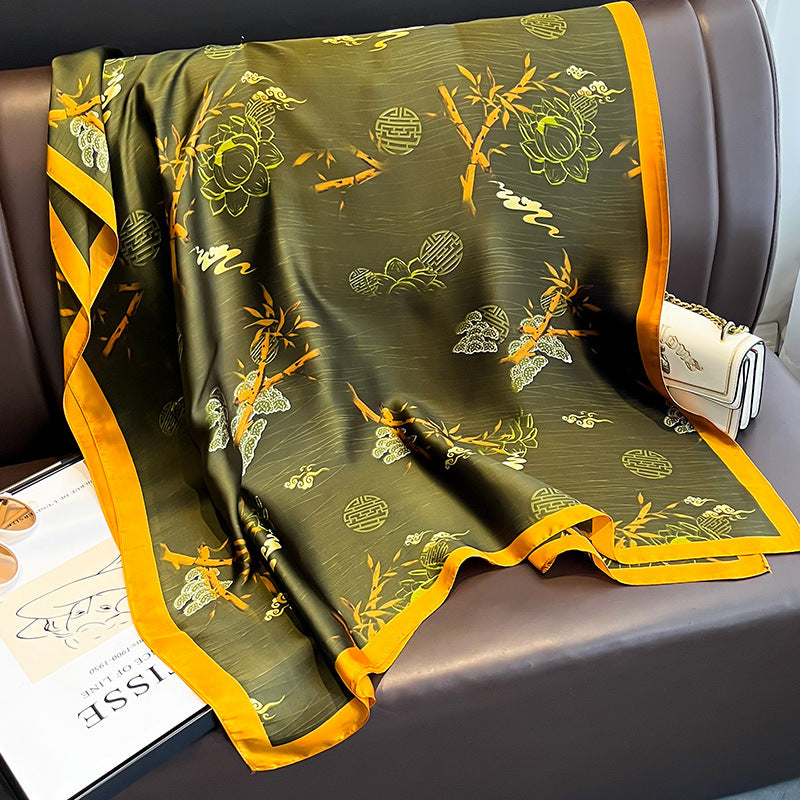 Elegant floral printed olive color silk hijab / orna