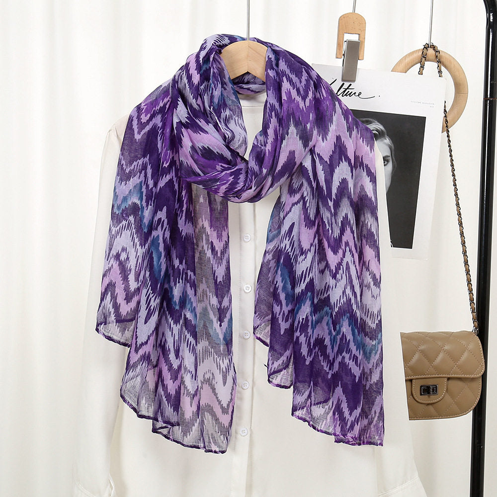 Classy Purple Ethnic Wave Striped Imported Soft Summer Friendly Long Hijab / Orna