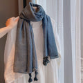 Elegant Denim Blue Soft Long Summer Friendly Imported Wooden Bead Tassel Cotton Hijab / Orna