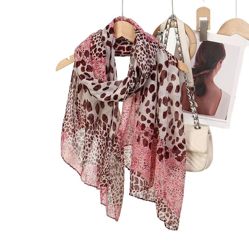 Stunning Pink Colour Leopard Printed Soft Breathable Long Hijab / Orna