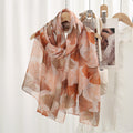 Stylish Orange Imported Gingko Leaf Printed Soft Summer Friendly Long Hijab / Orna