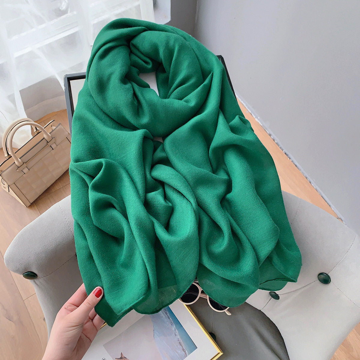 Classy Vegetable Green Long Soft Summer Friendly Imported Hijab / Orna