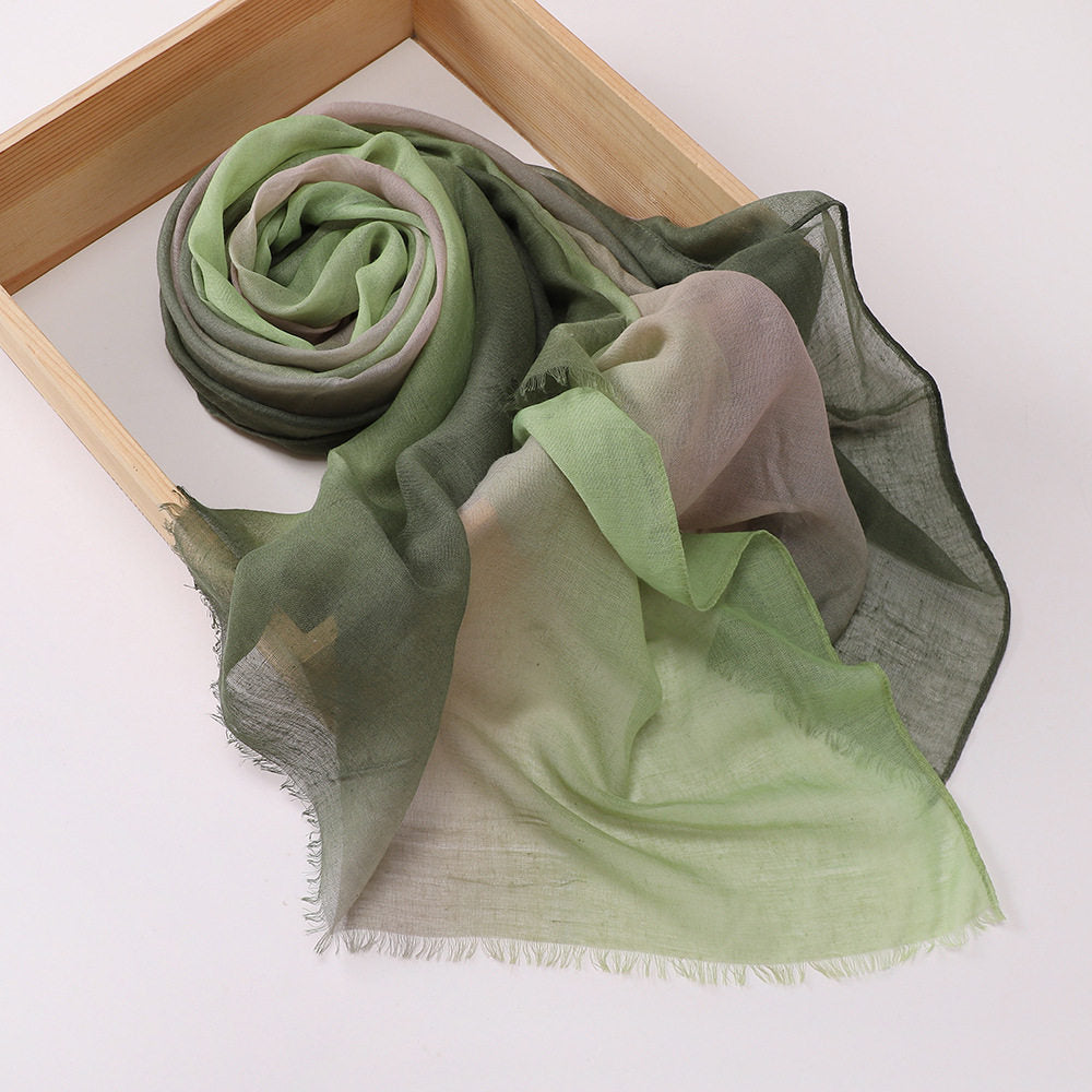 Fashionable Sage Olive Summer Friendly Gradient Color Imported Long Hijab / Orna