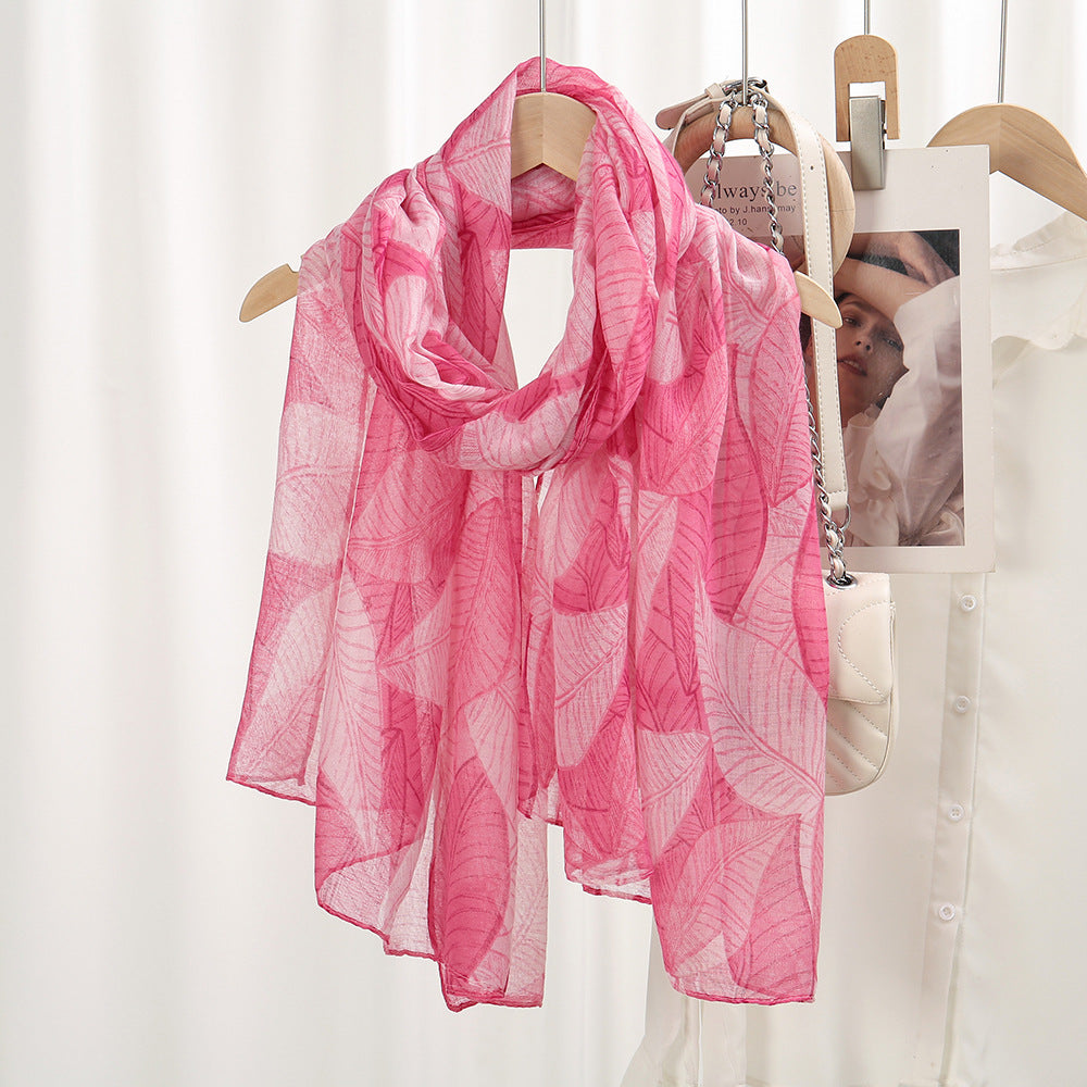 Pretty Pink Leaf Printed Soft Long Imported Summer Friendly Hijab / Orna