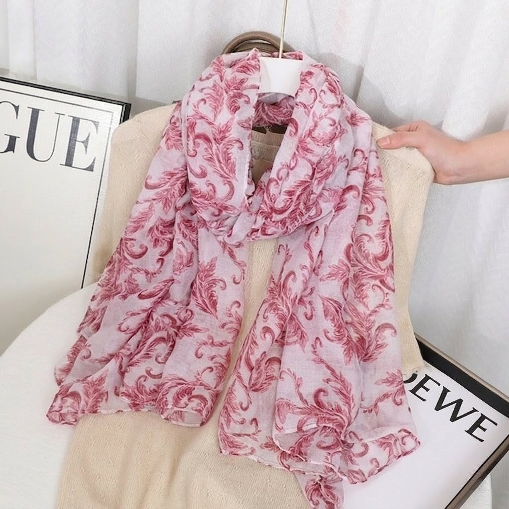 Pretty Pink Color Paisely Printed Soft Lightweight Long Hijab / Orna