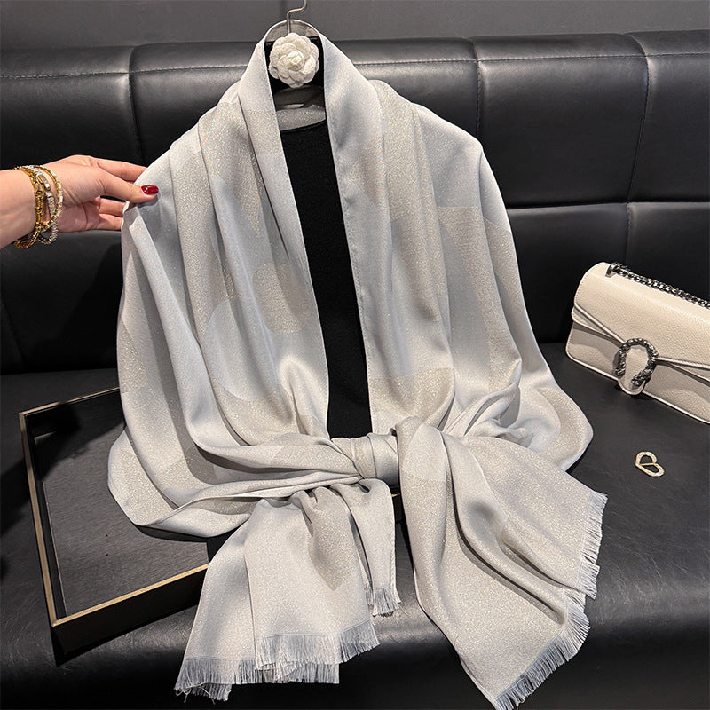 Elegant Silver Color Imported Shiny Party Hijab / Orna