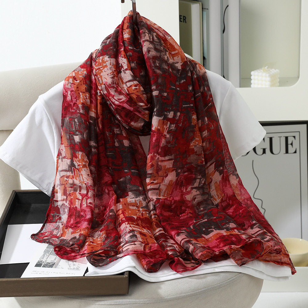 Gorgeous Red Printed Soft Lightweight Long Hijab / Orna