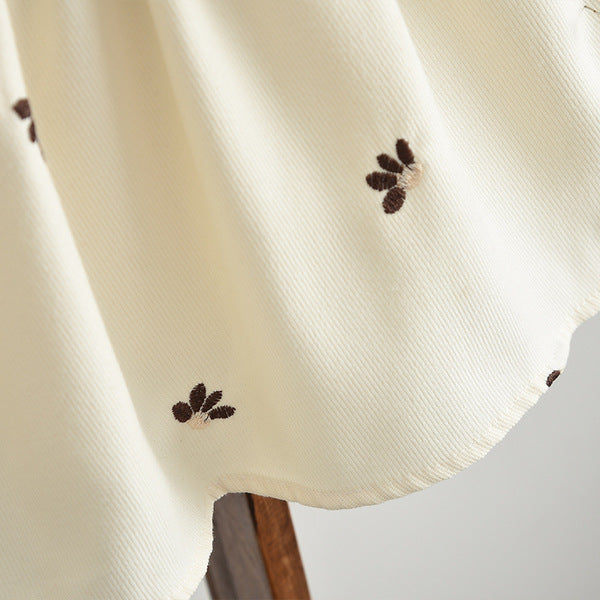 Imported Baby Girl Flower Embroidered Beige Color Lapel New Baby Girl Long-Sleeved Pullover Princess Dress