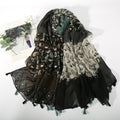 Classy Sage Green Color Floral Printed Super Soft Long Summer Friendly Tassel Hijab / Orna