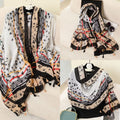 Beautiful cream color printed tassel hijab