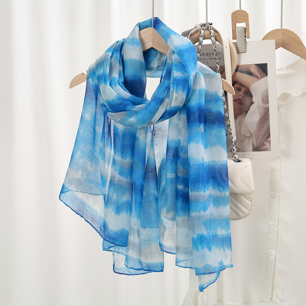Classy Blue Tie Dye Soft Long Summer Friendly Hijab / Orna