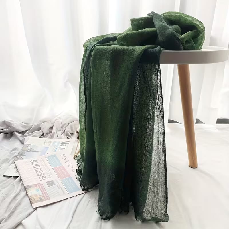 Fashionable Grass Green Lightweight Gradient Color Breathable Imported Tie-Dye Hijab / Orna