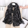 Elegant Dark Black Paisely Printed Soft Lightweight Long Hijab / Orna