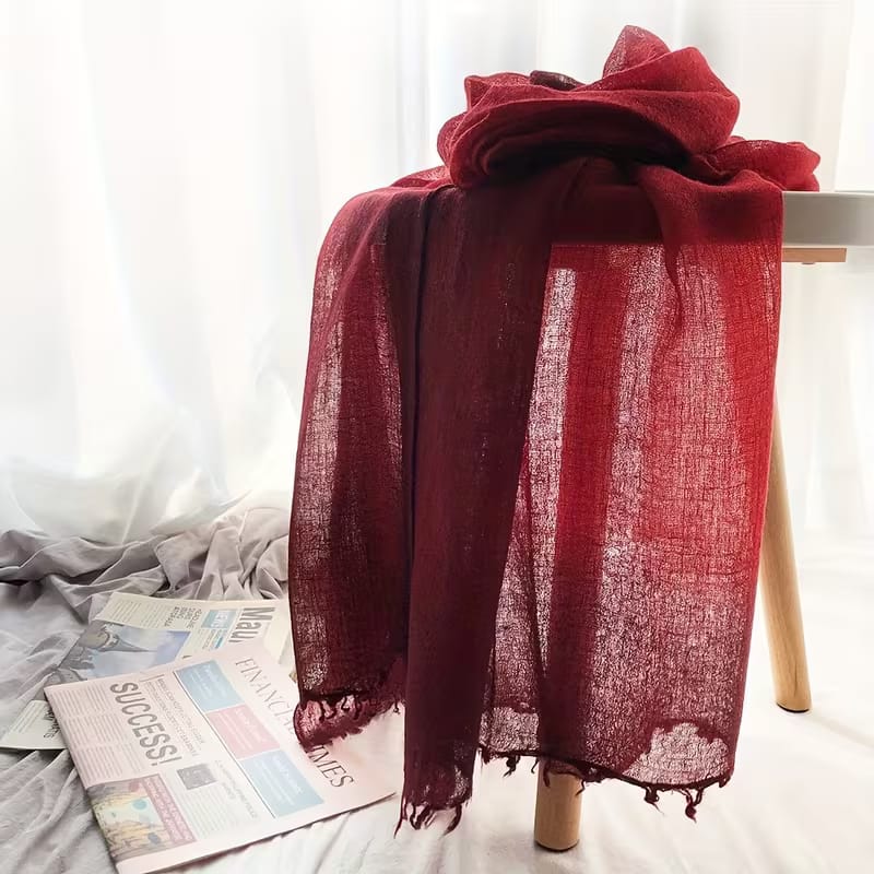 Gorgeous Red Wine Lightweight Gradient Color Breathable Imported Tie-Dye Hijab / Orna