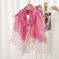 Lovely Pink Imported Floral Printed Soft Summer Friendly Long Hijab / Orna