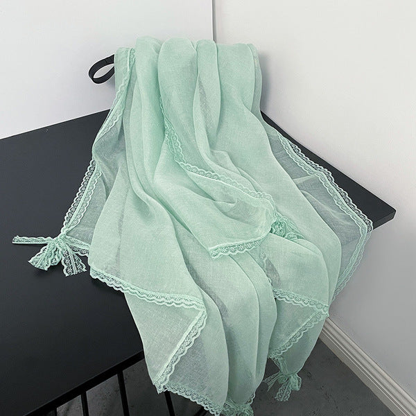 Stunning Sea Green Imported Premium Soft Cotton Lace Hijab / Orna