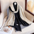Stylish Beige Black Gradient Color Japanese-Style Imported Wrinkled Cotton Long Hijab / Orna with Contrasting Patchwork