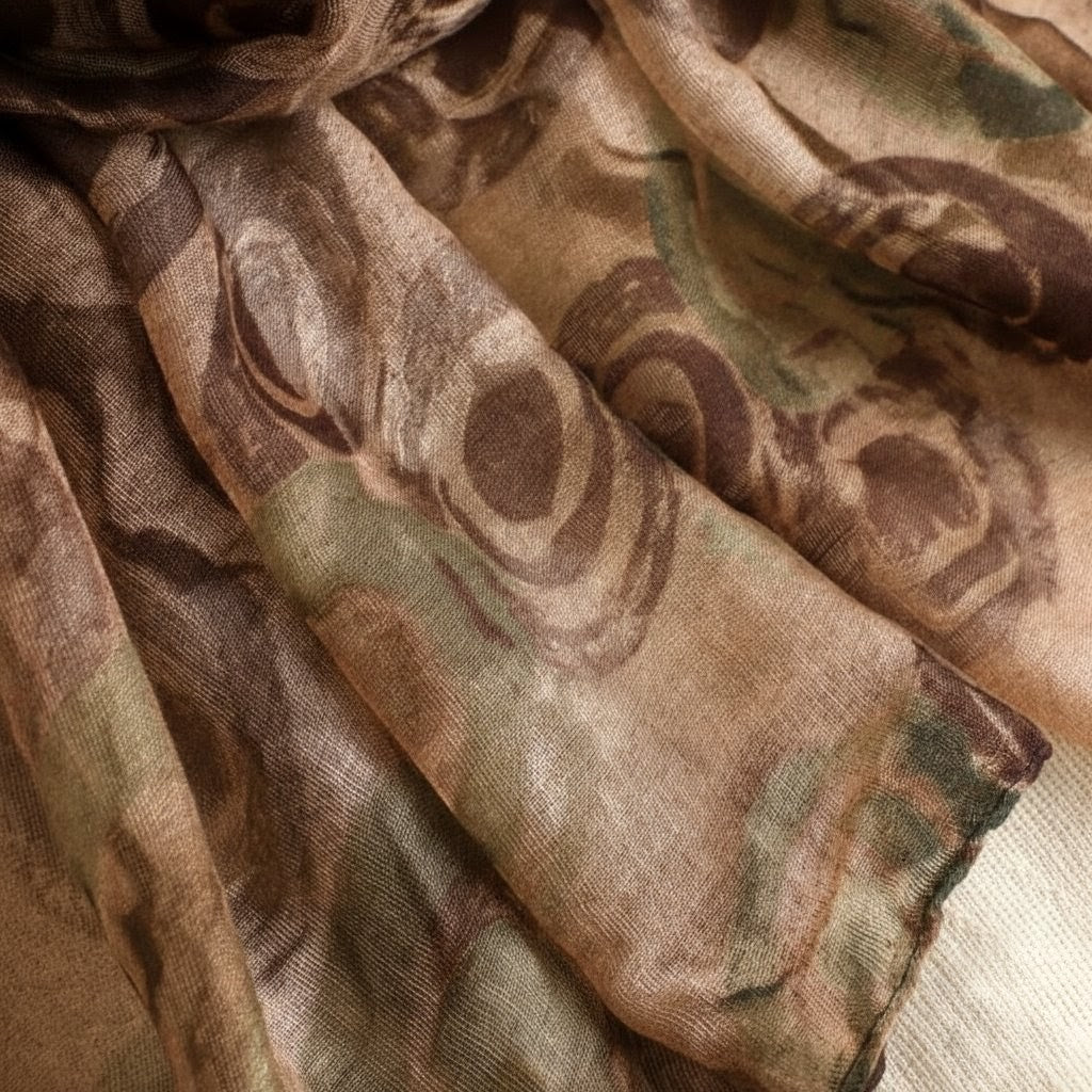 Beautiful Coffee Green Colour Imported Floral Printed Soft Long Cotton Hijab / Orna