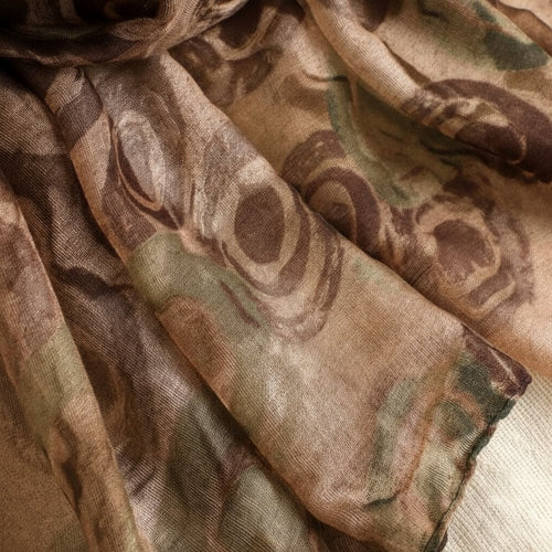 Beautiful Coffee Green Colour Imported Floral Printed Soft Long Cotton Hijab / Orna