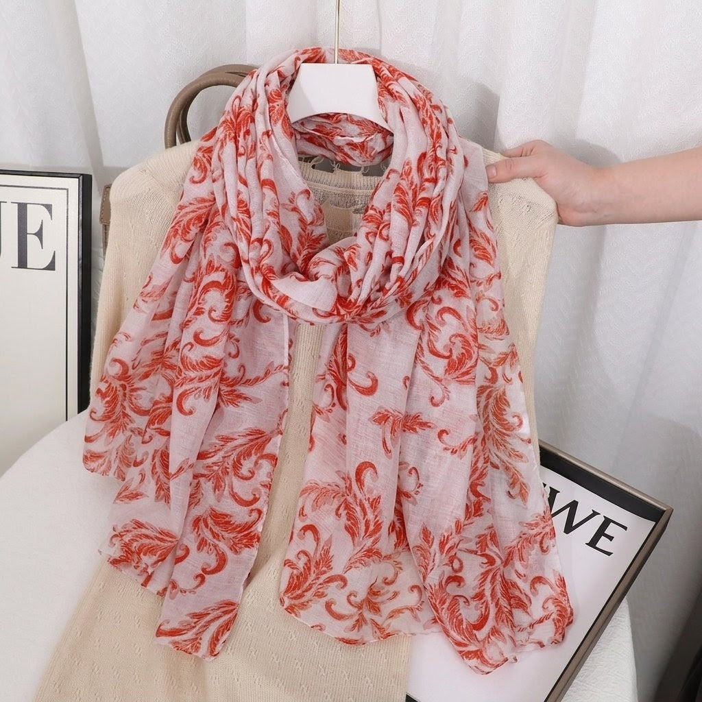 Beautiful Orange Color Printed Soft Lightweight Long Hijab / Orna