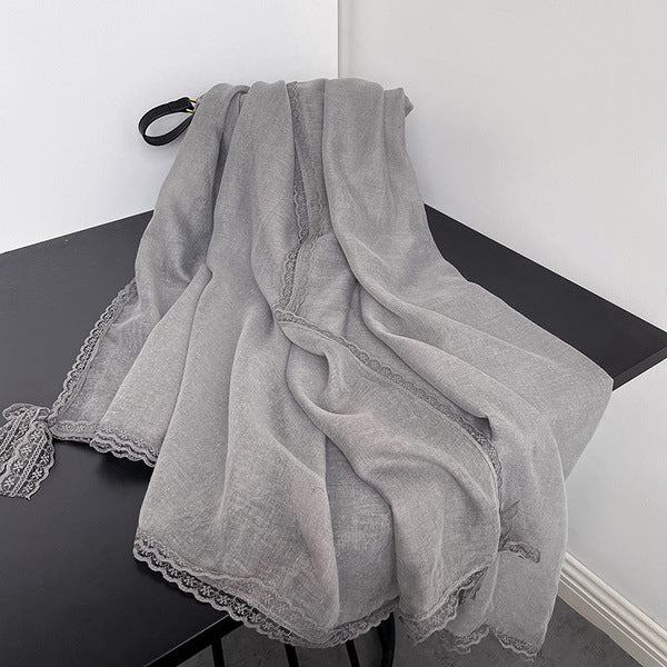 Stylish Light Gray Imported Premium Soft Cotton Lace Hijab / Orna