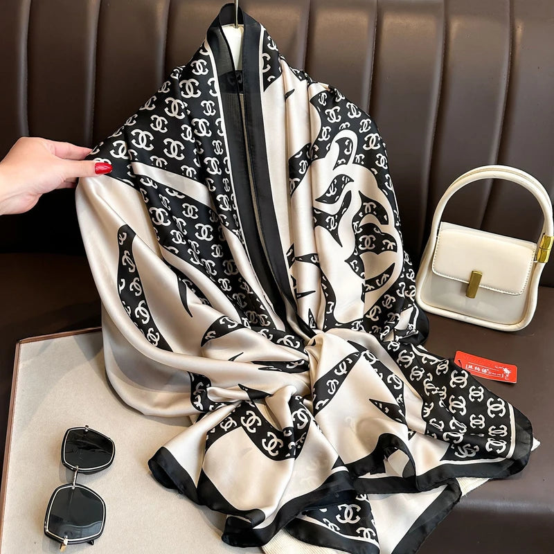 Black white mixed printed glossy hijab /orna